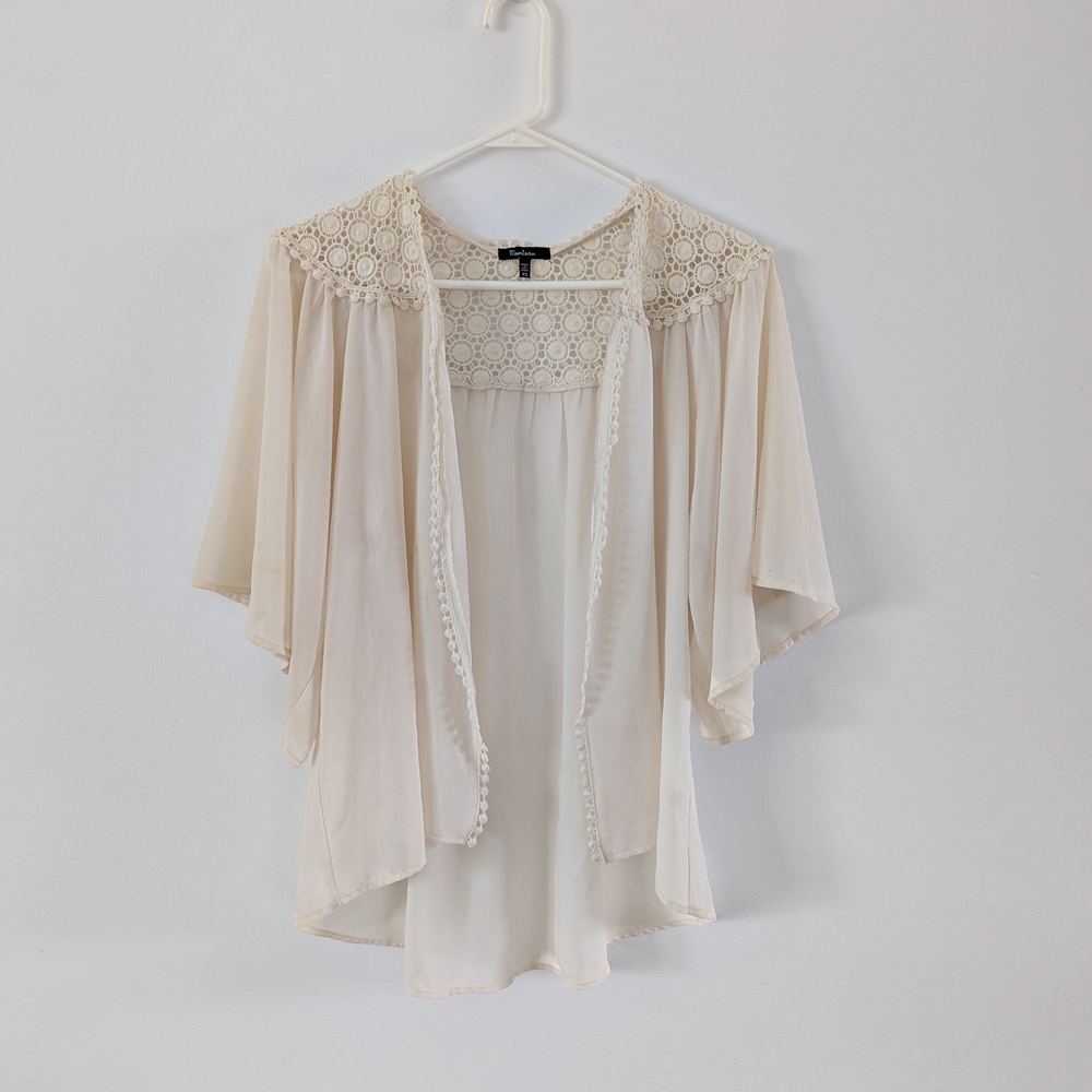 Monteau Crochet Flowy Boho Top XS Ivory
